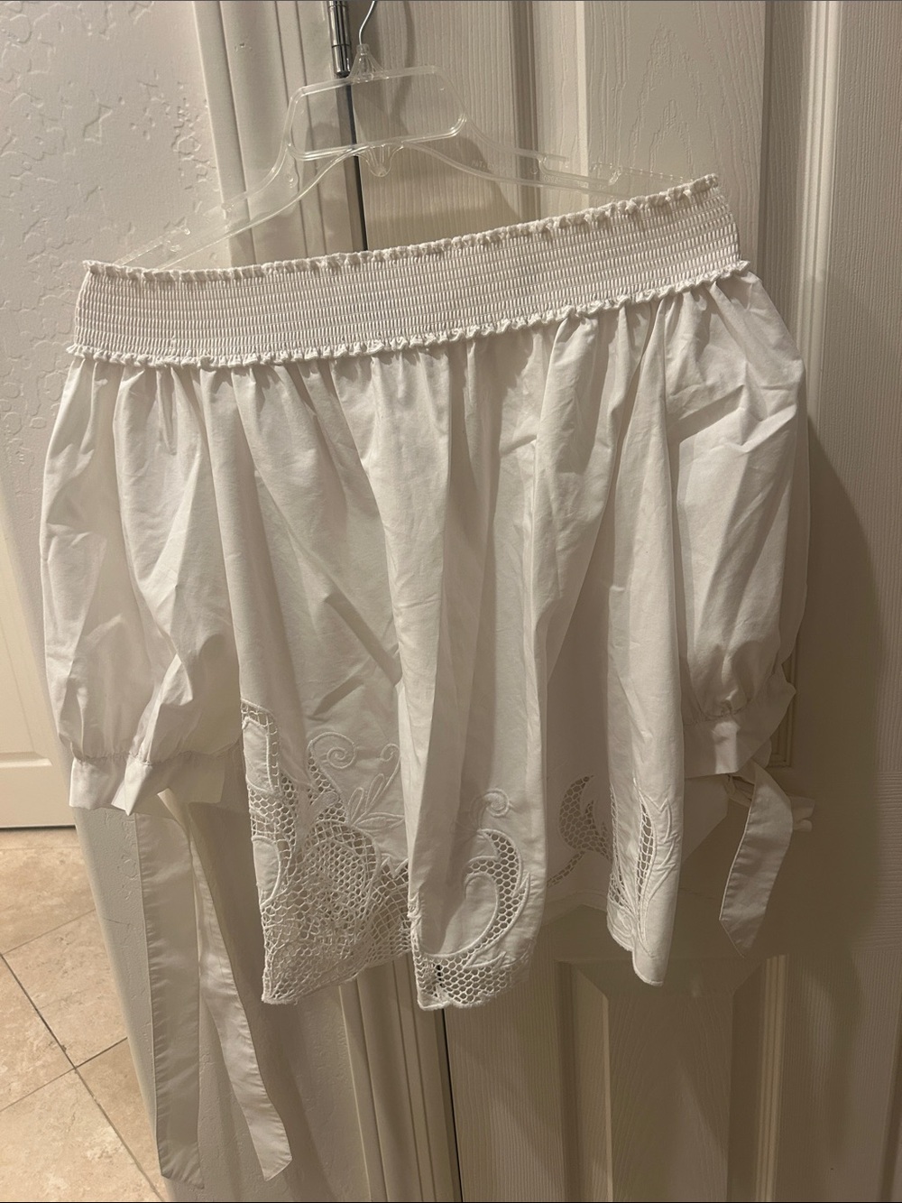 Chelsea 28 White Embroidered Circle Off Shoulder Top